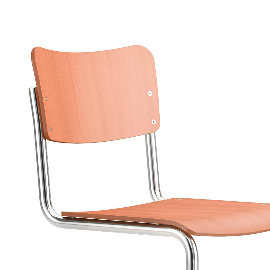 THONET Stahlrohr-Freischwinger S 43 K für Kinder - koralle gebeizt - Gestell verchromt - Nahaufnahme