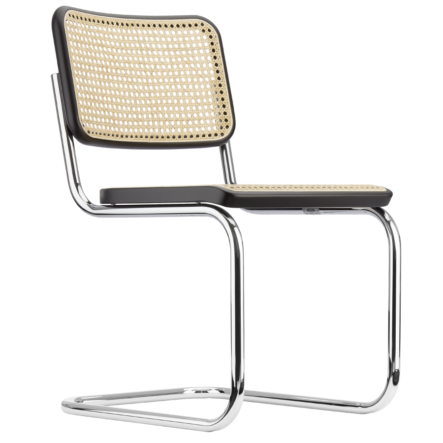 THONET Stahlrohr-Freischwinger S 32 Rohrgeflecht-Sitz Buche gebeizt schwarz - Gestell verchromt