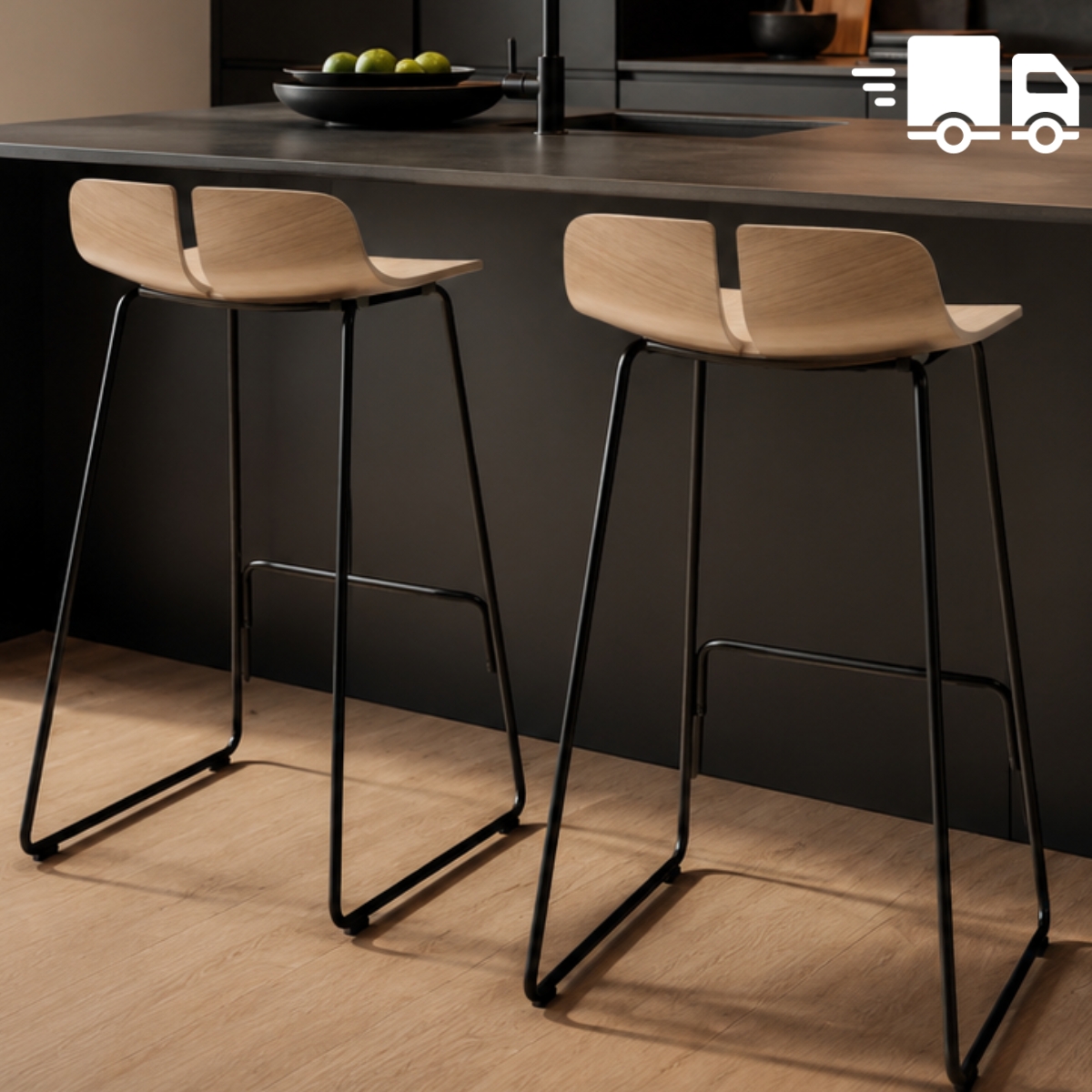 lapalma LINK Barhocker S129 | Höhe 75 cm schwarz | Sitzfläche Eiche gebleicht
