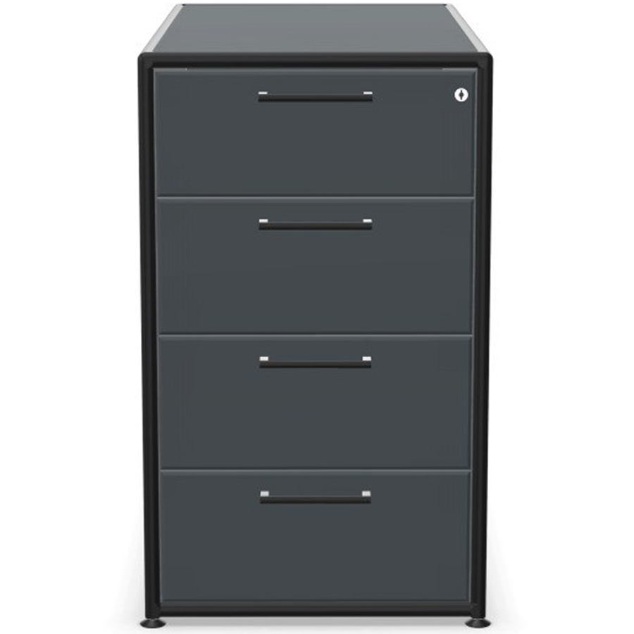 Bosse Modul Space Container auf Stellgleiter in Melamin Anthrazit - Rahmen schwarz - Frontansicht