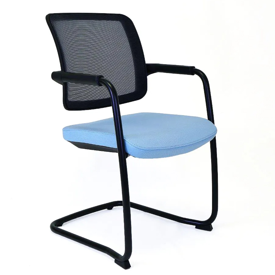 Rim FLEXi FX1161 Freischwinger Konferenzstuhl Kunststoffteile schwarz, Netzrücken anthrazit, Stoff Era 2048 blau, Gestell schwarz