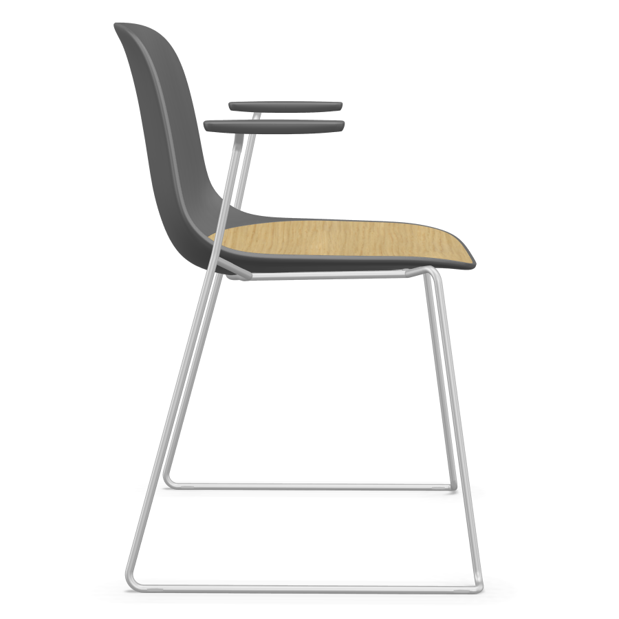 Lapalma SEELA S310 grau mit Eichensitzfläche Seitenansicht mit Armlehnen