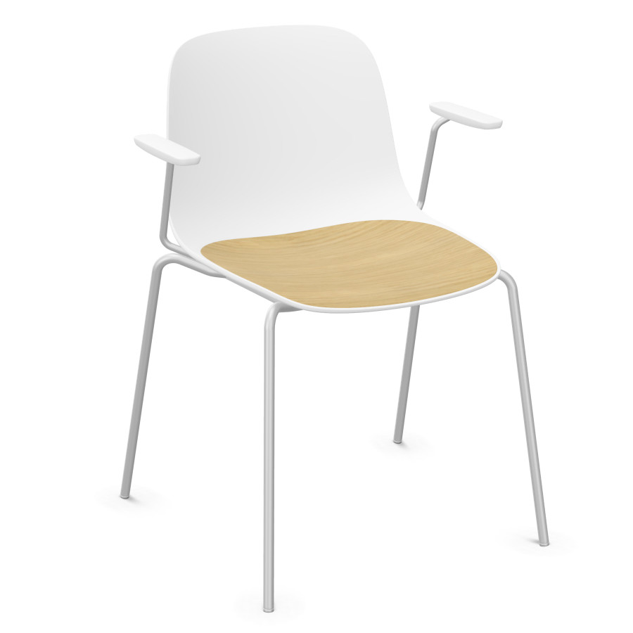 SEELA S316 weiß mit verchromten Gestell und Holzsitzauflage