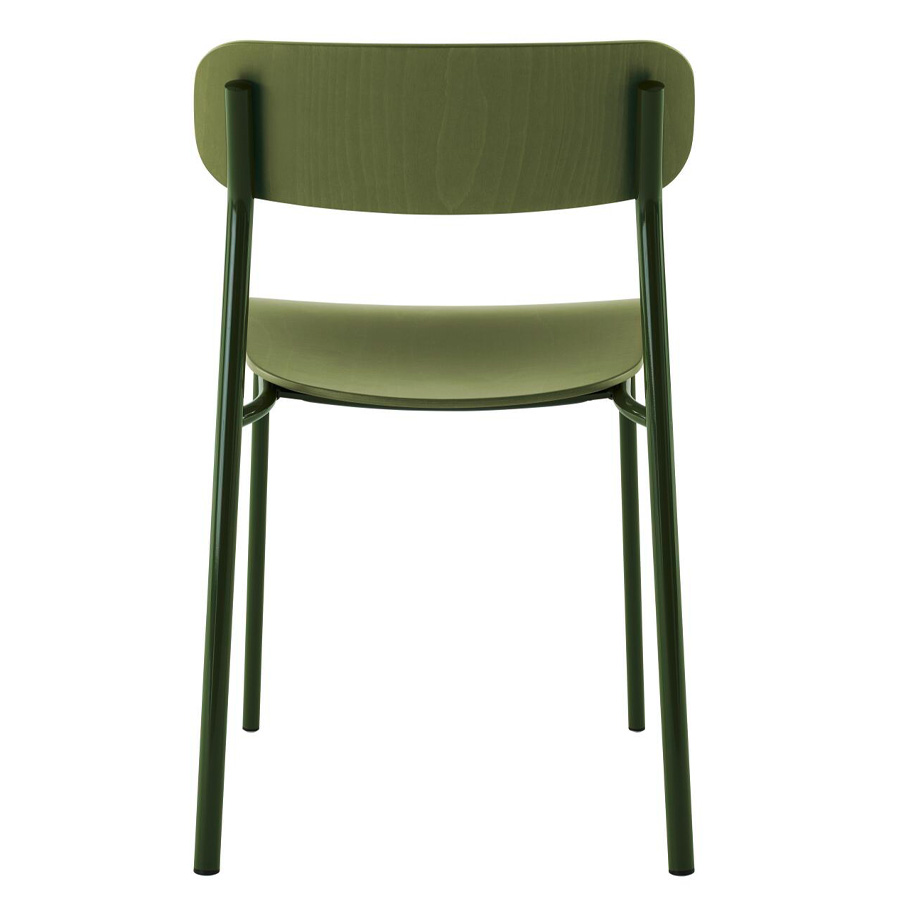 THONET S 243 Stahlrohrstuhl | Buche olivgrün gebeizt | Gestell olivgrün | Rückansicht