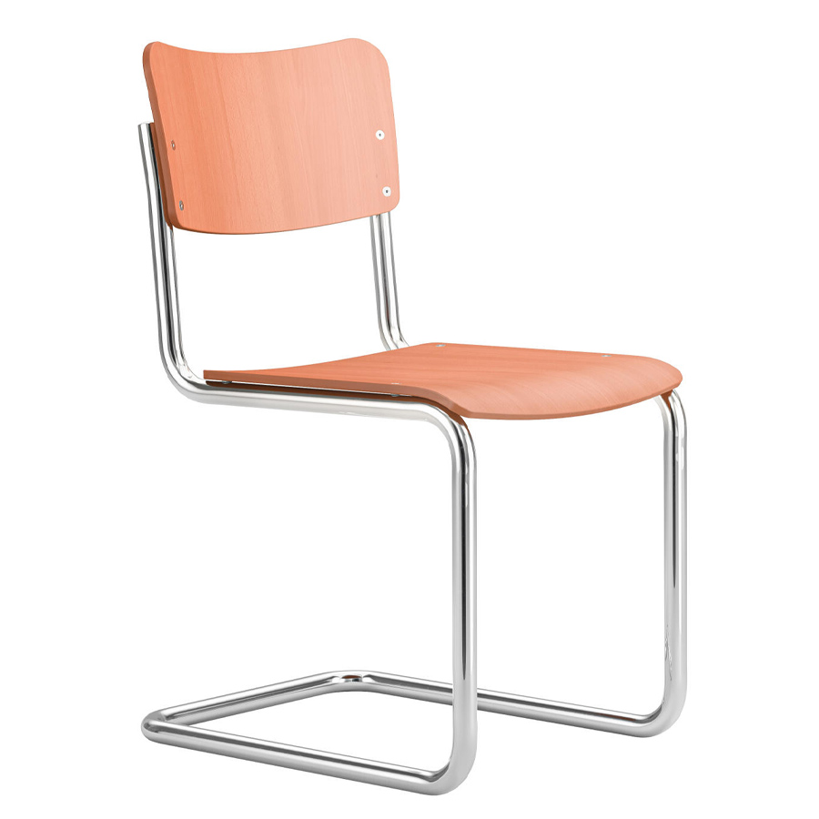 THONET Stahlrohr-Freischwinger S 43 K für Kinder - koralle gebeizt - Gestell verchromt
