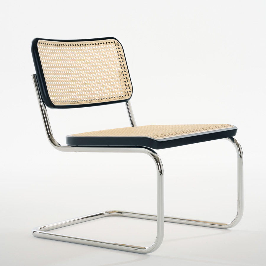 THONET Stahlrohr-Lounge-Freischwinger S 32 VL Rohrgeflecht-Sitz Buche gebeizt - Gestell verchromt