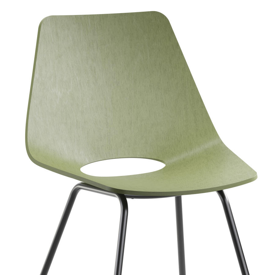 THONET S 661 Stahlrohrstuhl Buche olivgrün - Gestell schwarz - Nahaufnahme