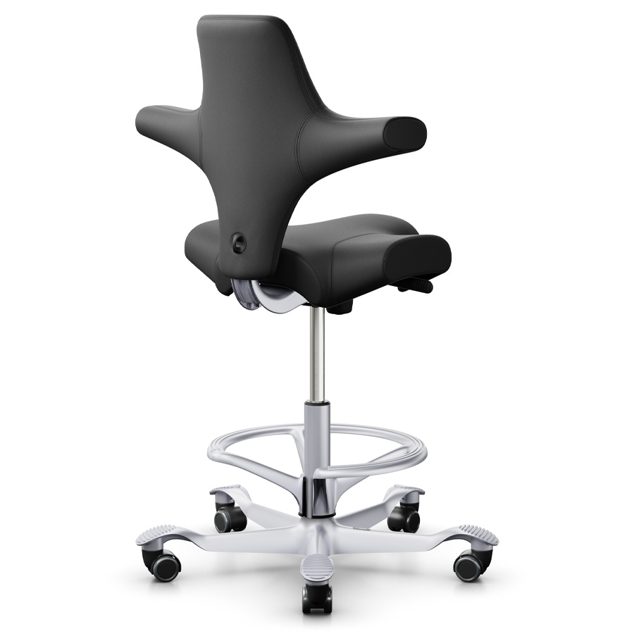 Hag Capisco 8106 Leder schwraz mit Fußring und hoher Gasfeder