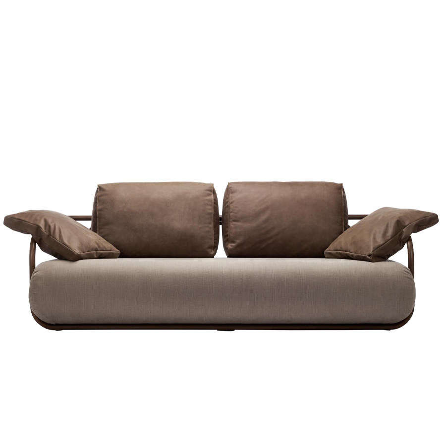 THONET 2002 Bugholzsofa mit Armlehnen - Leder braun