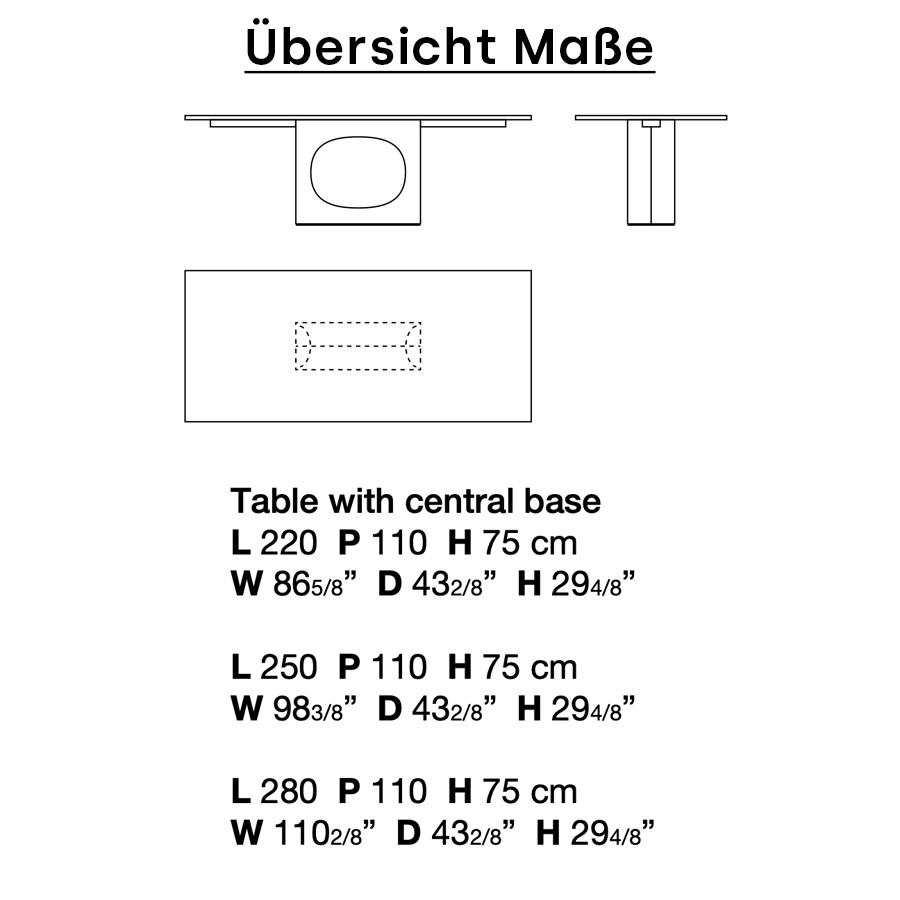 Holo Esstisch - Übersicht Maße