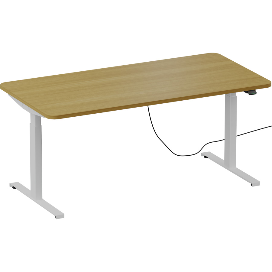 Schreibtisch NewWORK elektrisch höhenverstellbar - Gestell weiß - Platte Eiche Natur