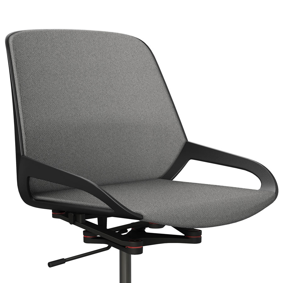 Aeris Numo Task schwarz - Fußkreuz mit Rollen - Sitz- u. Rückenpolster Cura hellgrau - Nahaufnahme