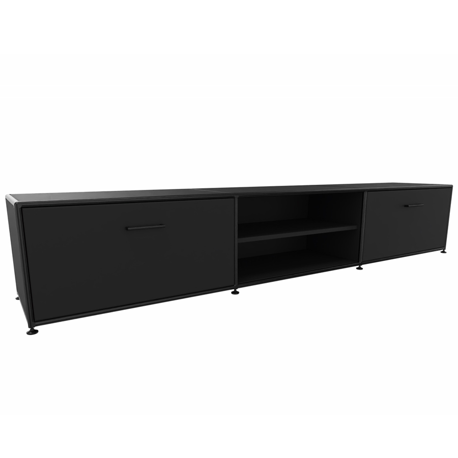 Bosse TV-Lowboard black edition - in Melamin vulkanschwarz mit zwei Klappen und einem Fachboden