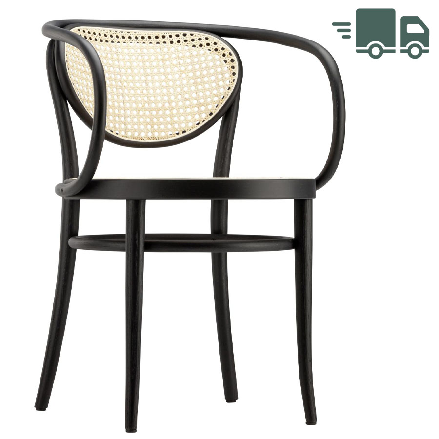 THONET 210 R Bugholzarmlehnenstuhl Buche schwarz gebeizt mit Rohrgeflecht