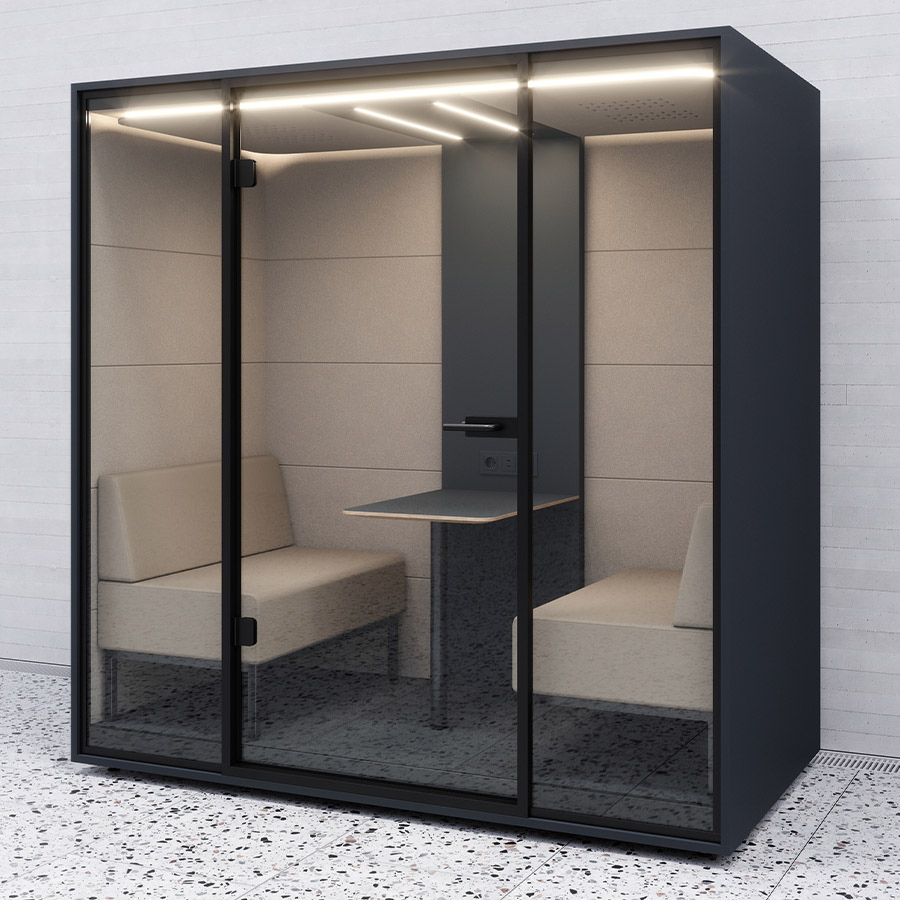 RWH Meetingbox Anthrazit, Sofa und Innenverkleidung Kaffee, Mittelkonsole anthrazit, geschlossene Rückwand