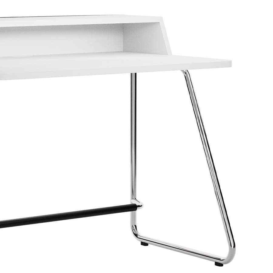 THONET Stahlrohr Schreibtisch S 1200 weiß Esche offenporig - Gestell verchromt - Nahaufnahme