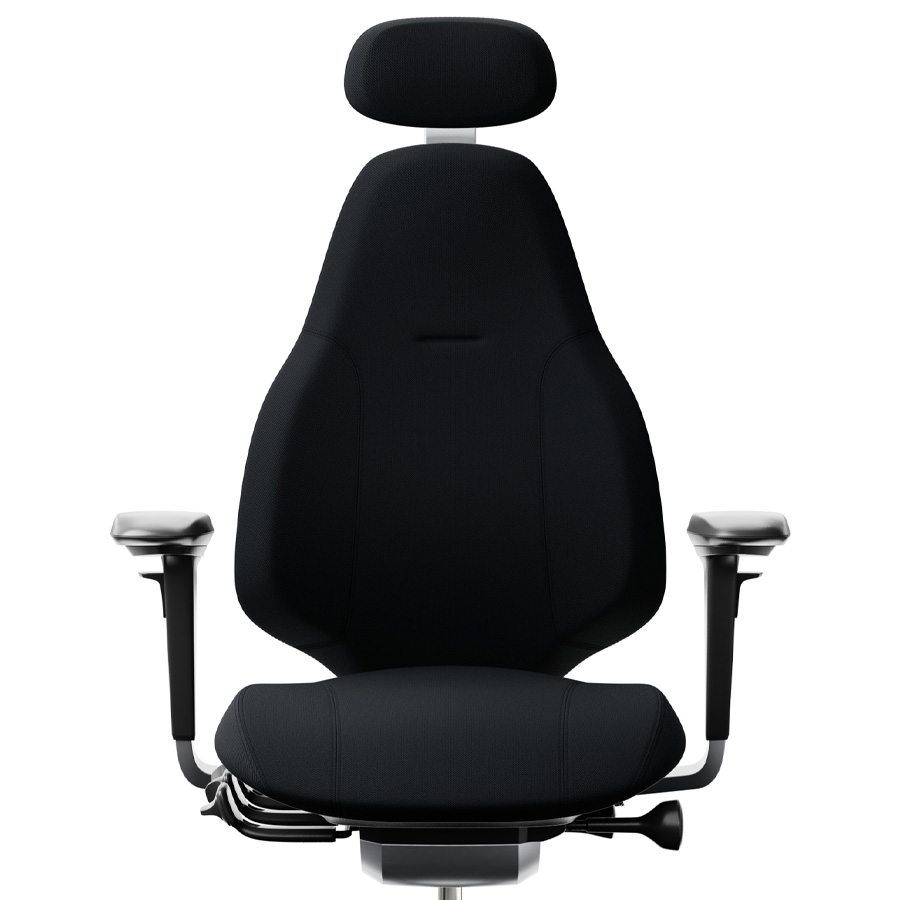 RH Mereo 220 mit hoher Rückenlehne, Armlehnen, Nackenstütze und Fußkreuz poliert - Frontansicht