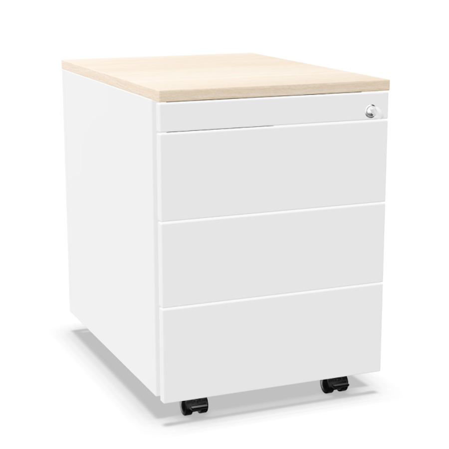 Palmberg Rollcontainer ORGA PLUS 333+1 weiß mit Deckel Ahorn 2 Fächer