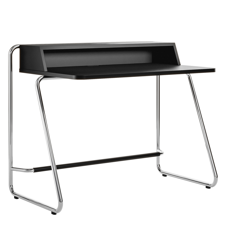THONET Stahlrohr Schreibtisch S 1200 schwarz Esche offenporig - Gestell verchromt