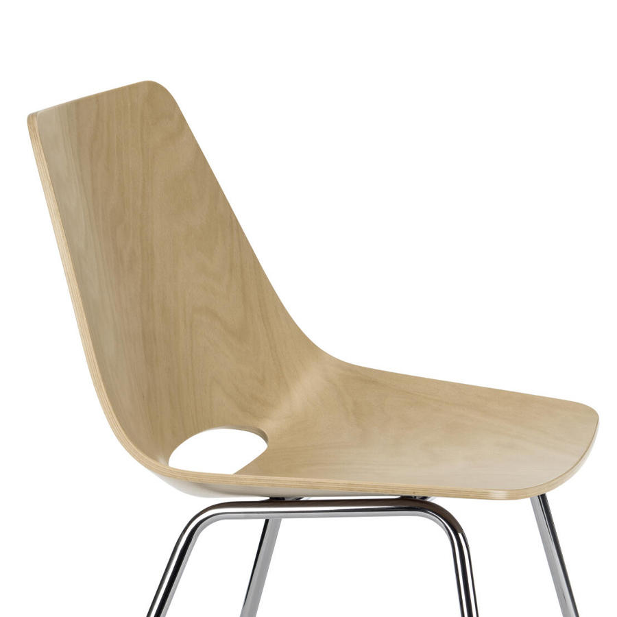 THONET S 661 Stahlrohrstuhl Buche natur - Gestell chrom - Nahaufnahme seitlich