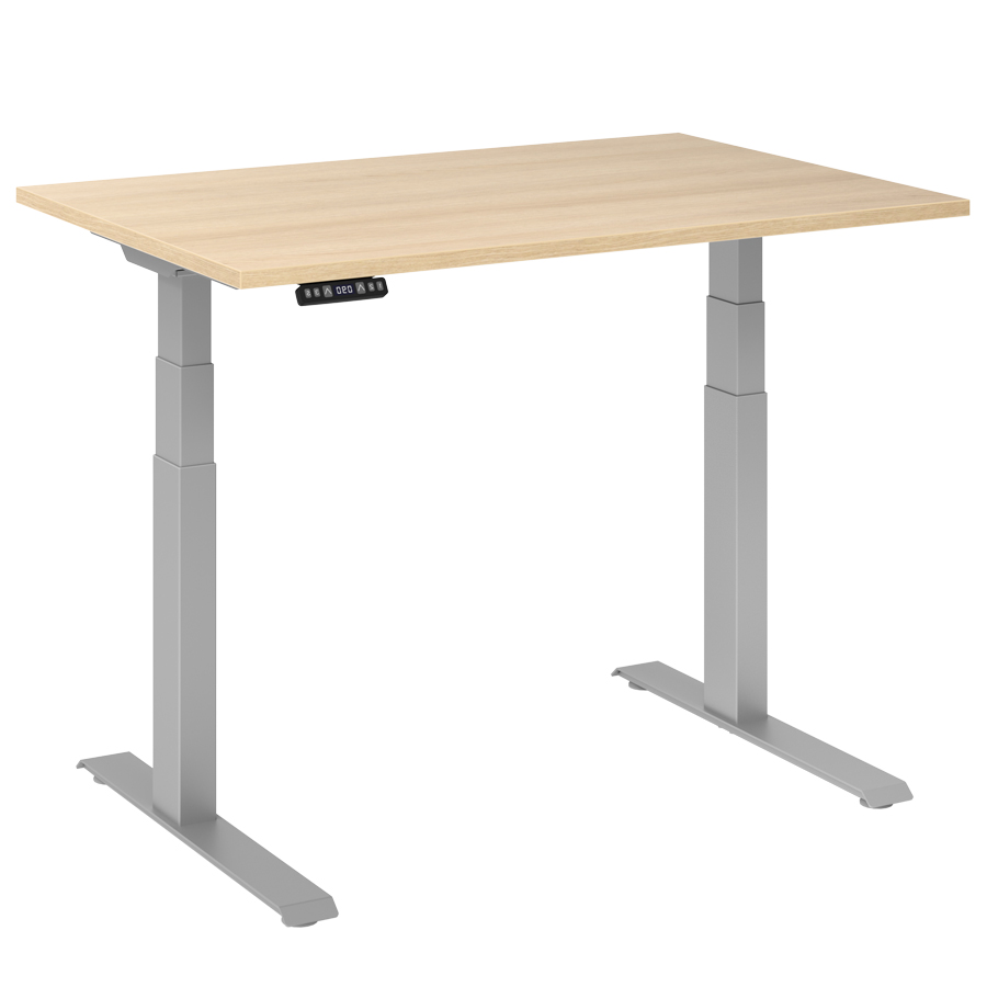 RWH RAPID Schreibtisch elektrisch verstellbar - Tischplatte Eiche - Gestell silber - 120 cm Breite