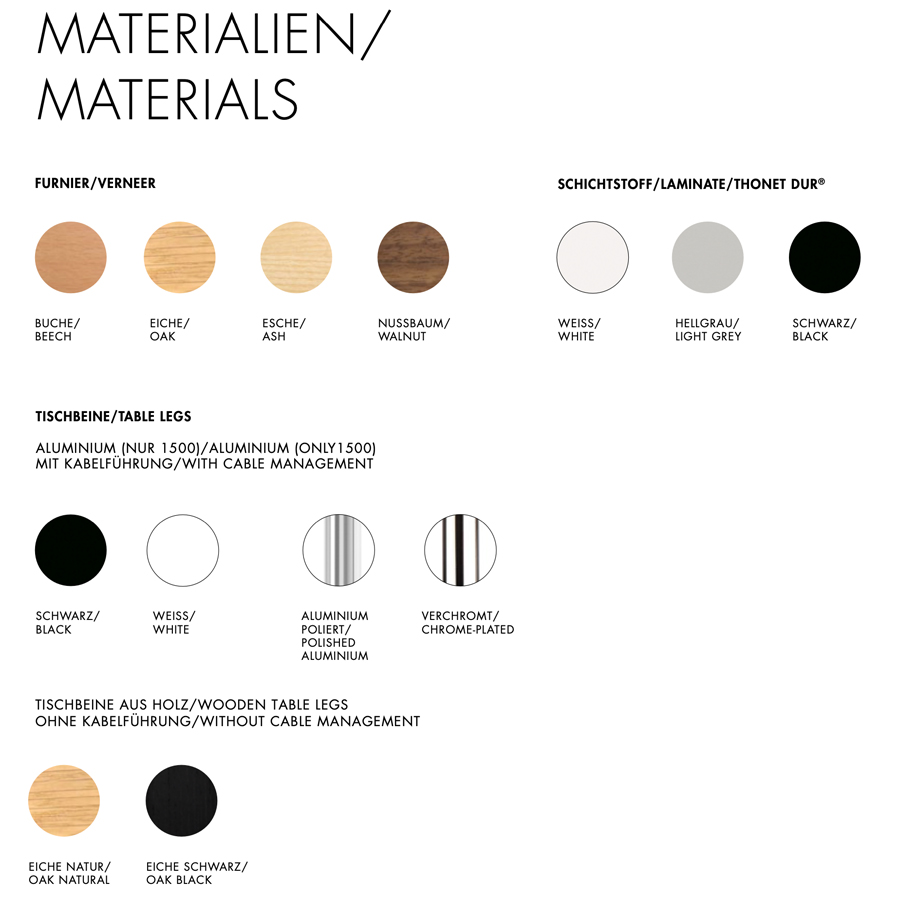 THONET 1500 Allrounder-Tisch - Übersicht Materialien