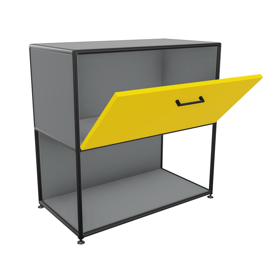 Bosse Regal Black Edition Höhe 2 OH  Breite 80 cm in Le Corbusier mit Klappe offen