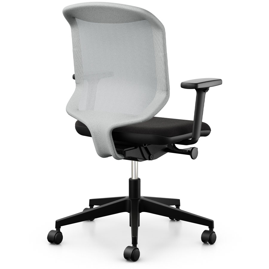 Giroflex 434-3019 steingrau mit Armlehnen und Kunststoff-Fußkreuz - Rückansicht