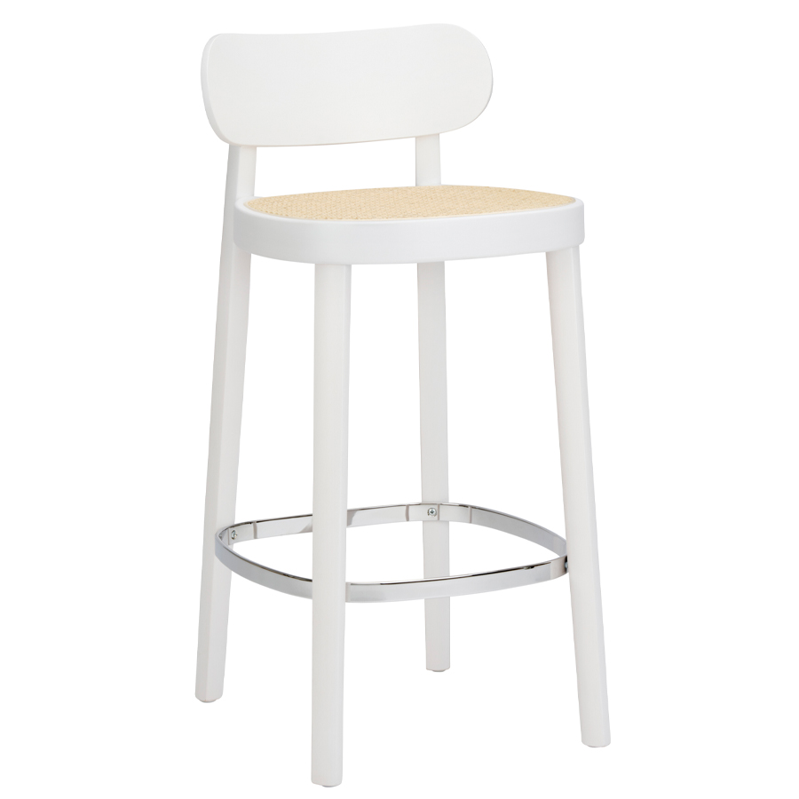 THONET 118 H Barhocker Buche gebeizt weiß lasiert mit Rohrgeflecht-Sitz