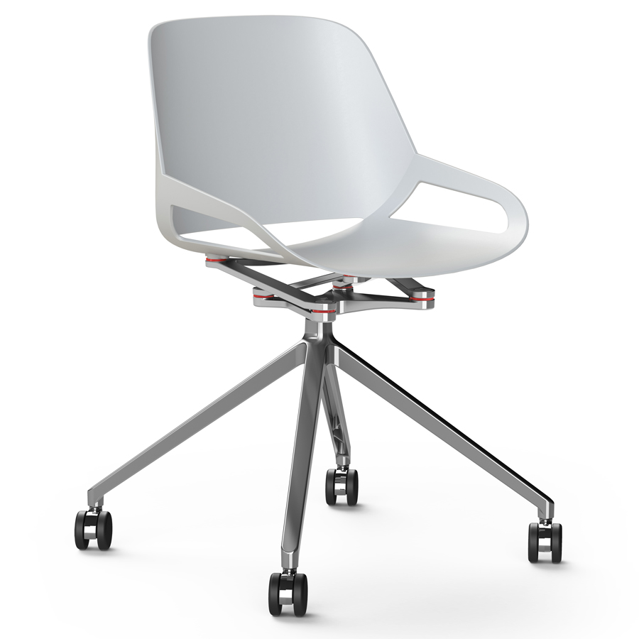 Aeris Numo Fußkreuz Rollen - Sitzschale weiß - Kinematik u. Gestell Alu poliert