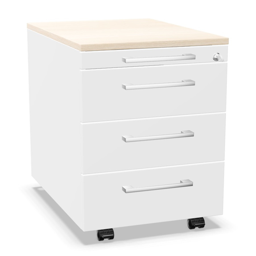 Palmberg Rollcontainer ORGA PLUS 3+3+3+1 mit Griffen chrommatt mit Deckel Akazie