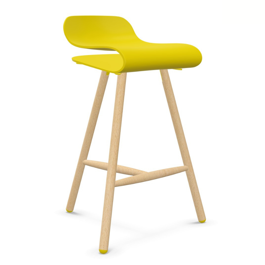 Kristalia BCN Barhocker mit Holzgestell gelbgrün