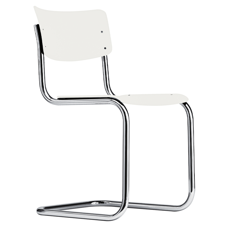 THONET Stahlrohr-Freischwinger S 43 weiß decklackiert - Gestell verchromt