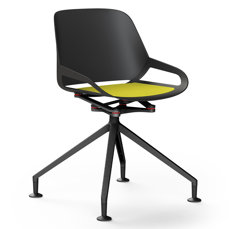 Aeris Numo Fußkreuz schwarz mit Gleiter - Sitzschale u. Kinematik schwarz - Sitzkissen gelb