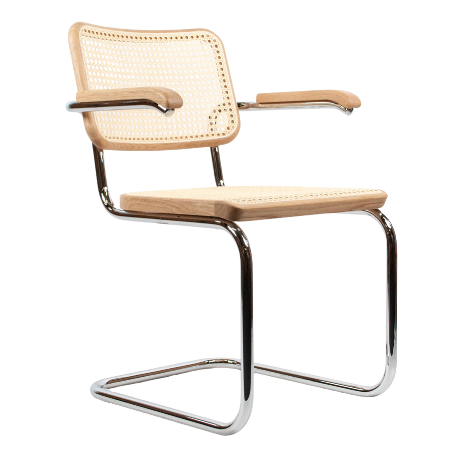THONET S 64 V | Eiche Pure Materials | Stahlrohr-Freischwinger mit Armlehnen | Gestell verchromt