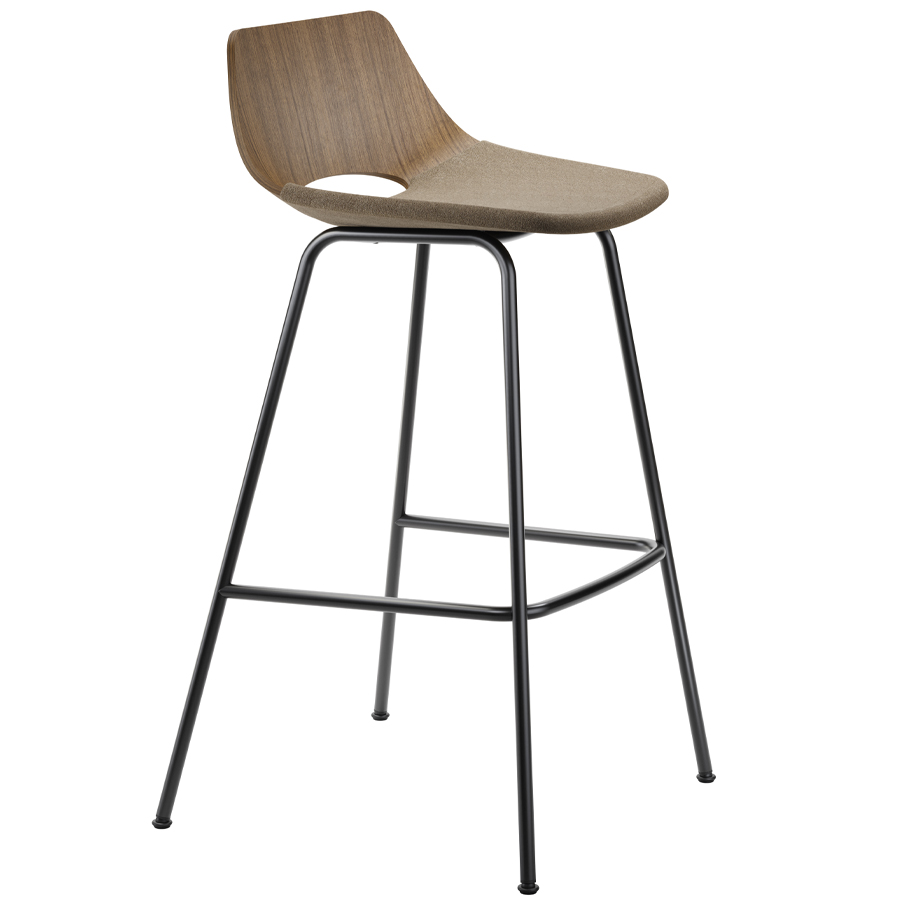 THONET S 661 SPVH Stahlrohrhocker Nussbaum - Sitzfläche gepolstert - Gestell schwarz matt - Seitenansicht