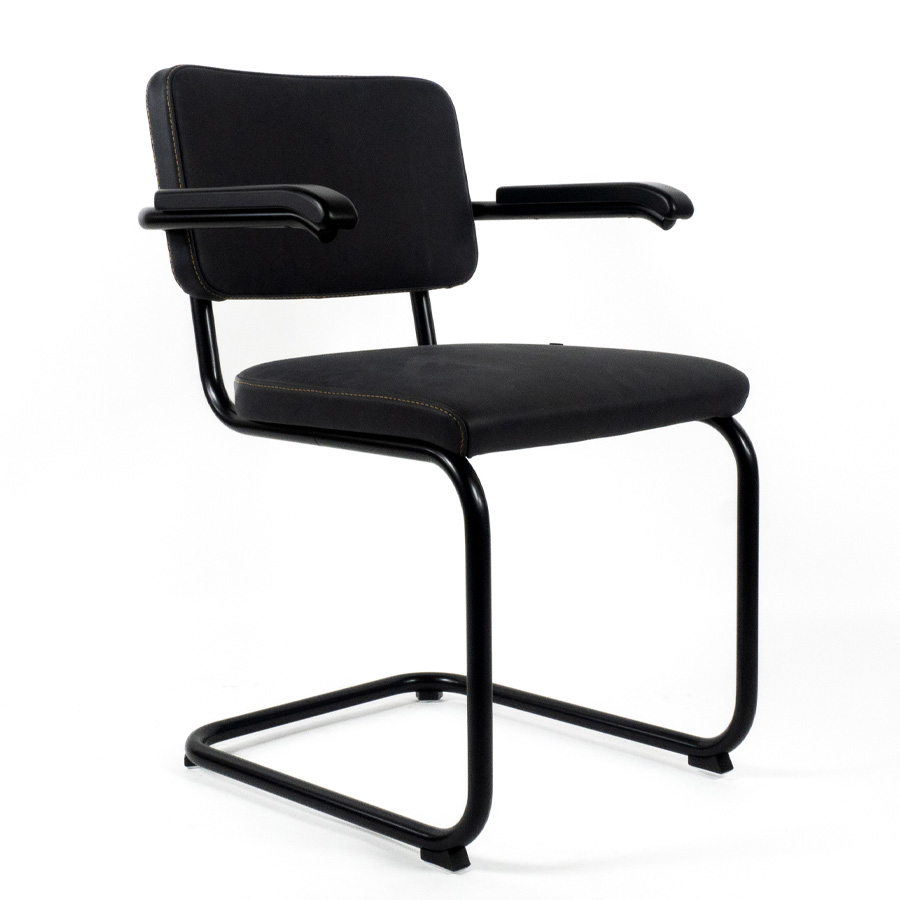 THONET Stahlrohr-Freischwinger S 64 PV | Polstersitz Nubukleder schwarz