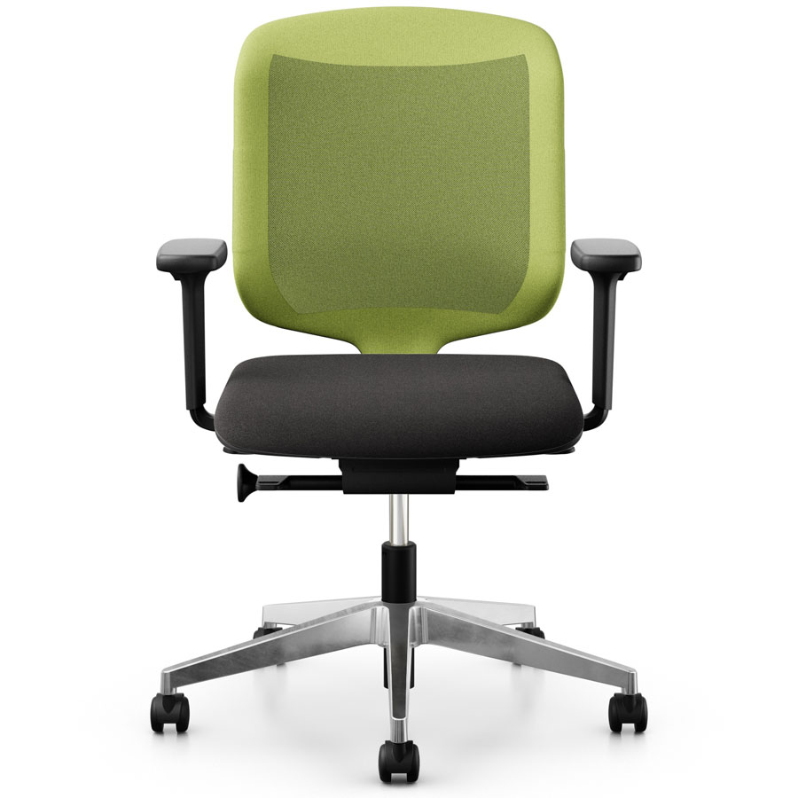 Giroflex 434-3019 gelb mit Armlehnen und Aluminium-Fußkreuz - Frontansicht