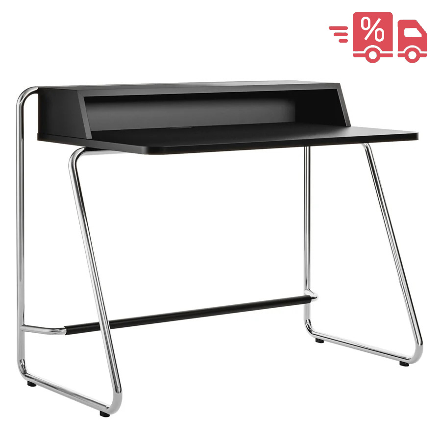 THONET Stahlrohr Schreibtisch S 1200 schwarz Esche offenporig - Gestell verchromt