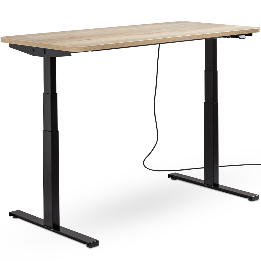 Schreibtisch NewWORK elektrisch höhenverstellbar - Gestell schwarz - Platte Halifax Eiche vollständig hochgefahren
