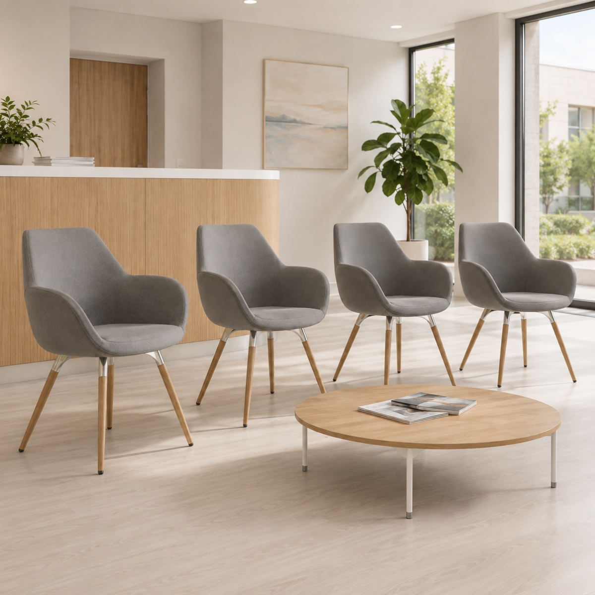 Profim FAN 10 HW mit Holzbeinen Stoff Synergy hellgrau