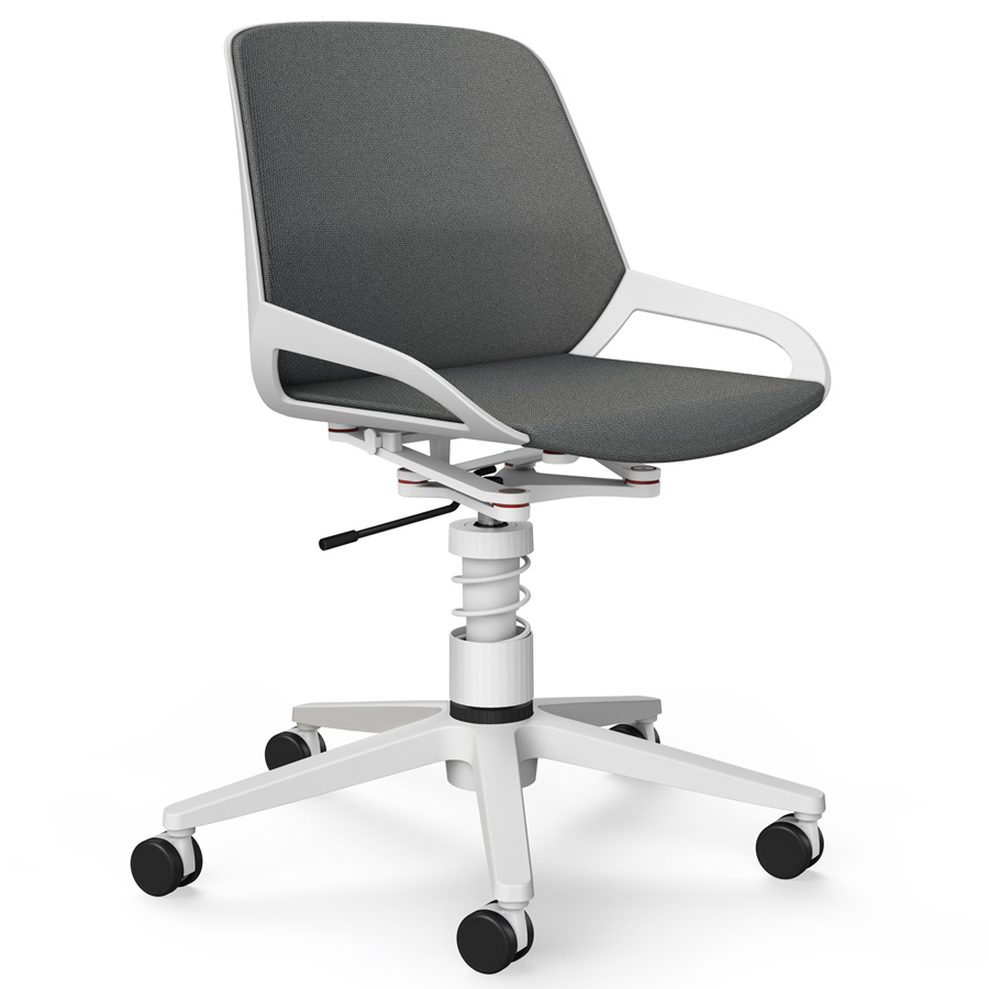 Aeris Numo Task mit Federbein weiß - Fußkreuz mit Rollen - Sitz- u. Rückenpolster Cura grau