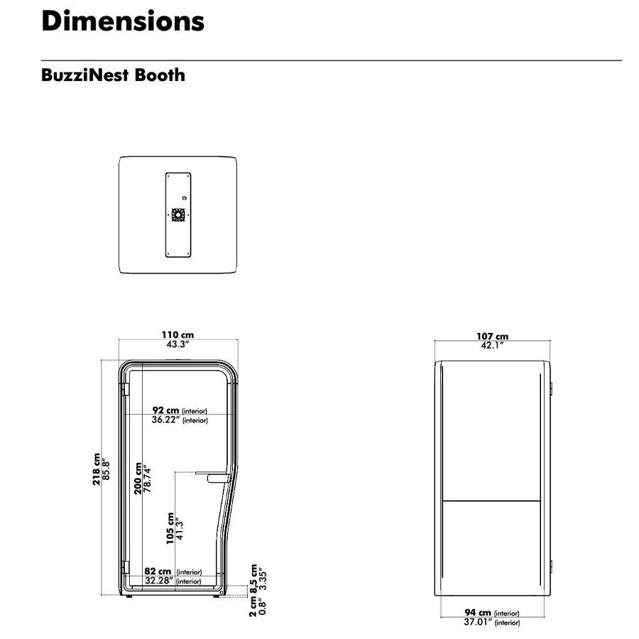 BuzziSpace BuzziNest Booth | Akustik Telefonbox | Maße