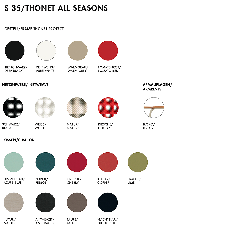 THONET Stahlrohr-Freischwinger S 35 - Übersicht Materialien
