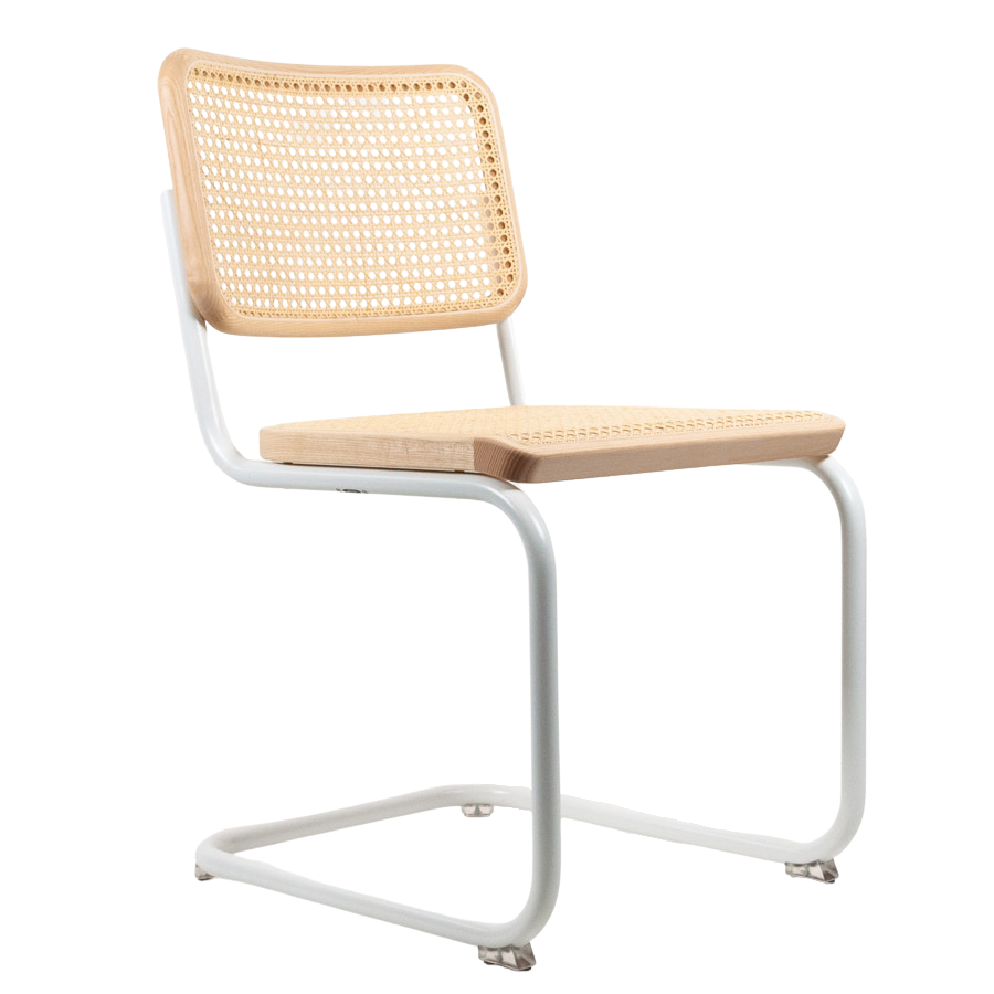 THONET Stahlrohr-Freischwinger S 32 V Rohrgeflecht-Sitz Esche Pure Materials - Gestell weiß