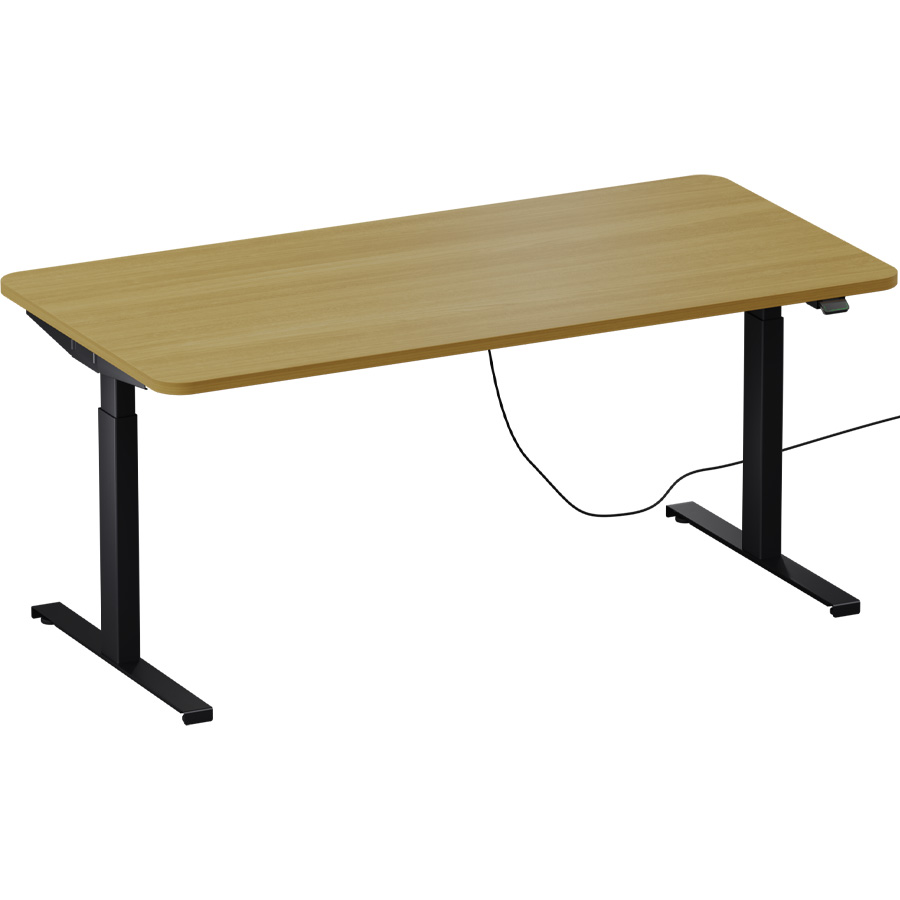 Schreibtisch NewWORK elektrisch höhenverstellbar - Gestell schwarz - Platte Eiche Natur