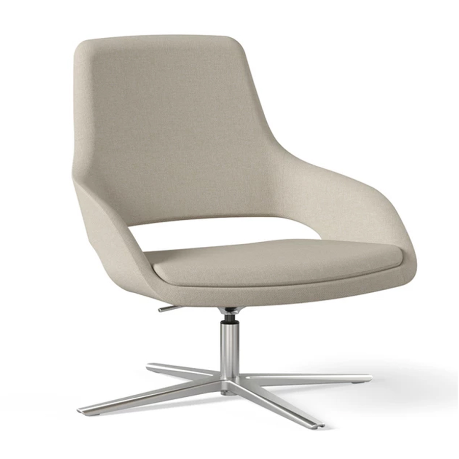 narbutas Sandie Loungesessel mit niedriger Rückenlehne und Drehgestell in Aluminium poliert, höhenverstellbar