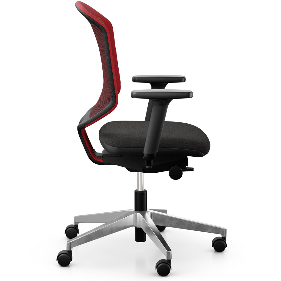 Giroflex 434-3019 rot mit Armlehnen und Aluminium-Fußkreuz - Seitenansicht