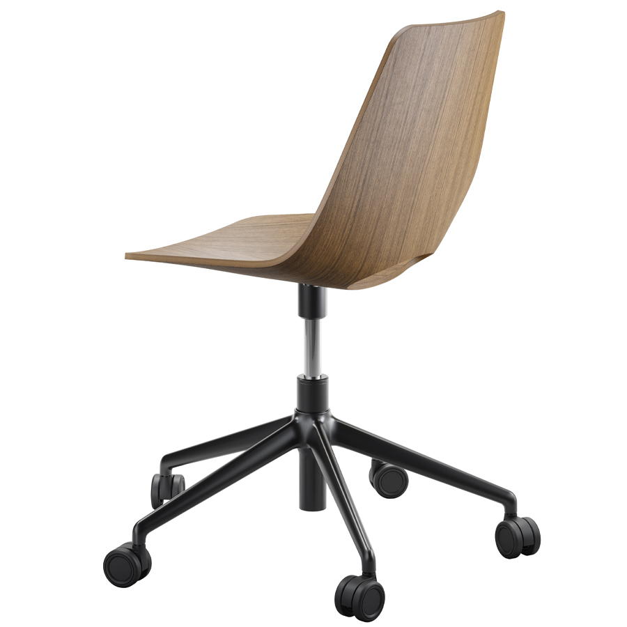 THONET S 661 DR Formholz-Stuhl - Fußkreuz mit Rollen - Edelholz Nussbaum - Gestell schwarz matt