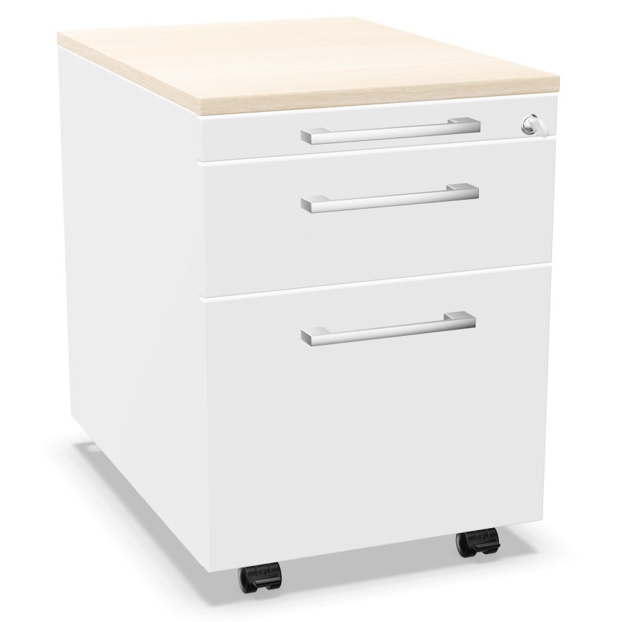 Palmberg Rollcontainer 36+1 mit Griffen weißer Korpus/Fronten und Deckel Akazie